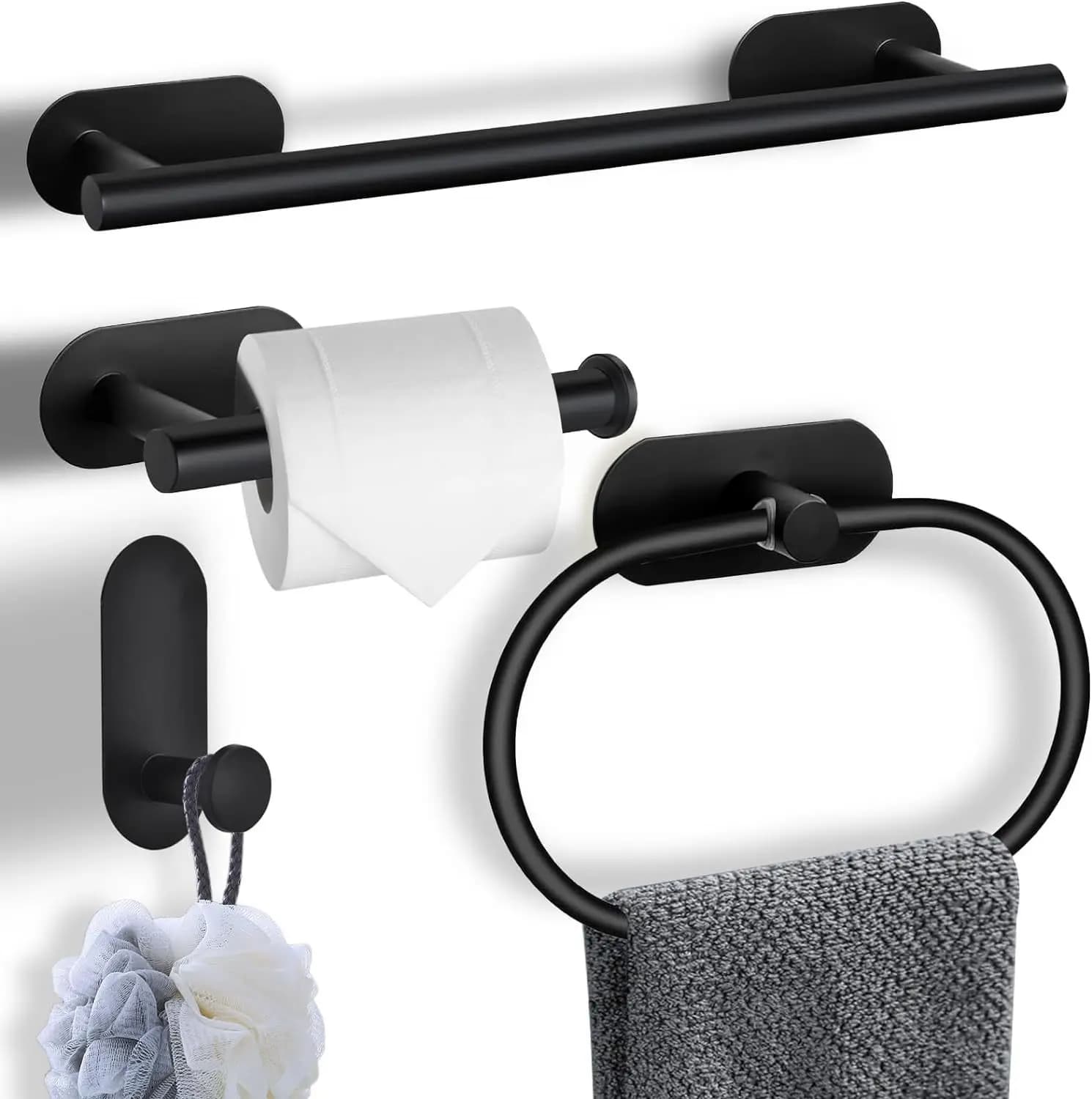 4 pezzi porta carta igienica per montaggio a parete adesivo nero argento portarotolo da cucina porta carta appendiabiti accessori per il bagno