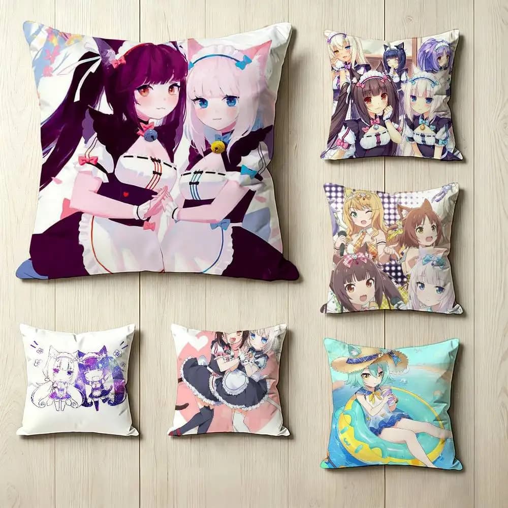 N-Nekopara TV Anime Square Double-Sided printed Pillow Case Bedroom Bedside Pillow Sofa Cushion Cover