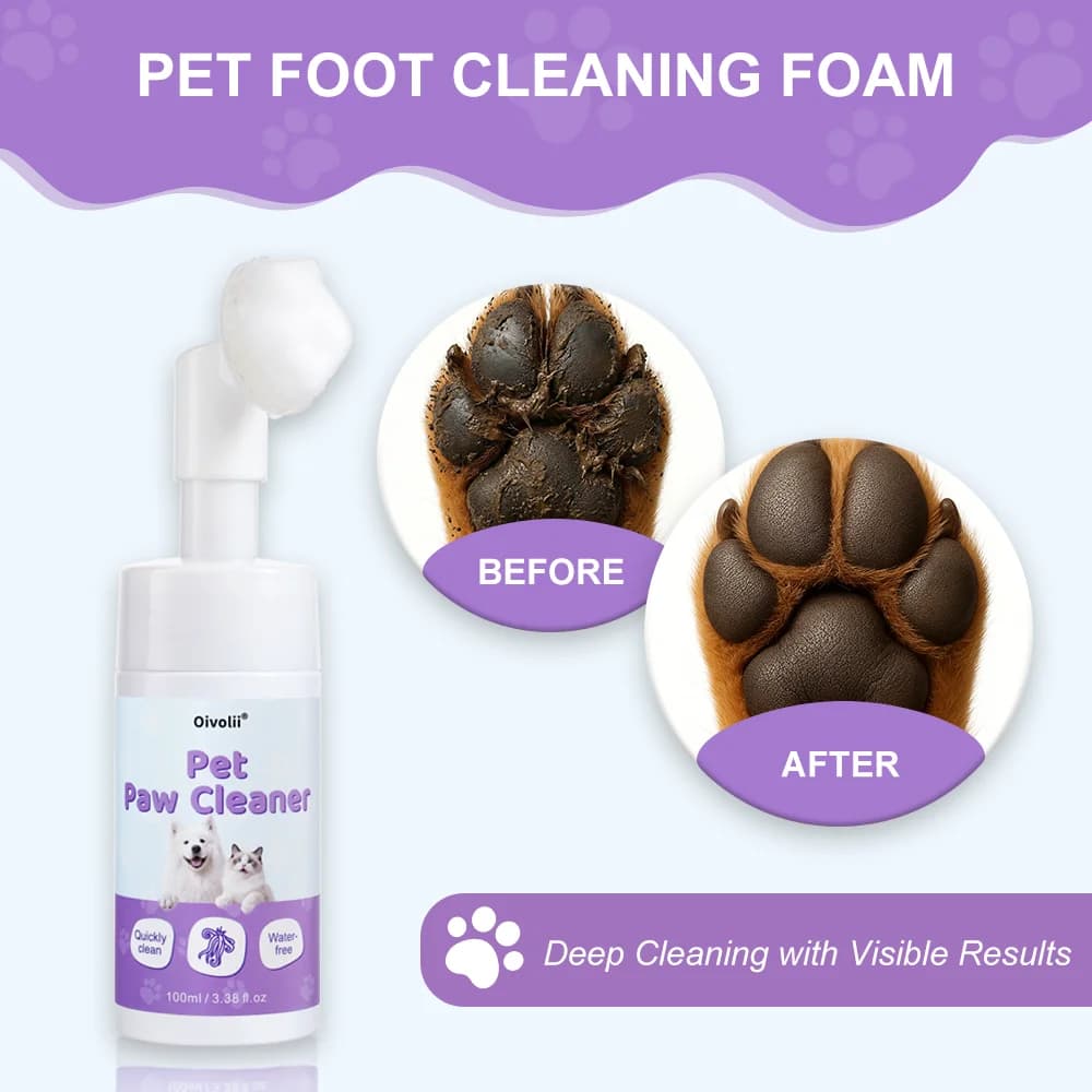 Detergente Schiumogeno per Zampe di Animali Domestici 100ml Senza Acqua Senza Risciacquo per Cani e Gatti con Spazzola in Silicone Integrata Rimuove Fango e Sporco Pulizia Profonda Cura delle Zampe
