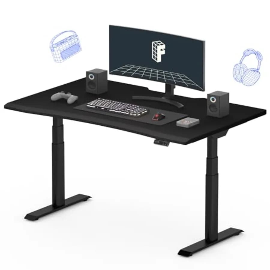 Scrivania da gaming MOBA, struttura in acciaio + piano in MDF, nera, regolazione elettrica dell'altezza a doppio motore, porte USB, design con gambe ovali 55x28 pollici per