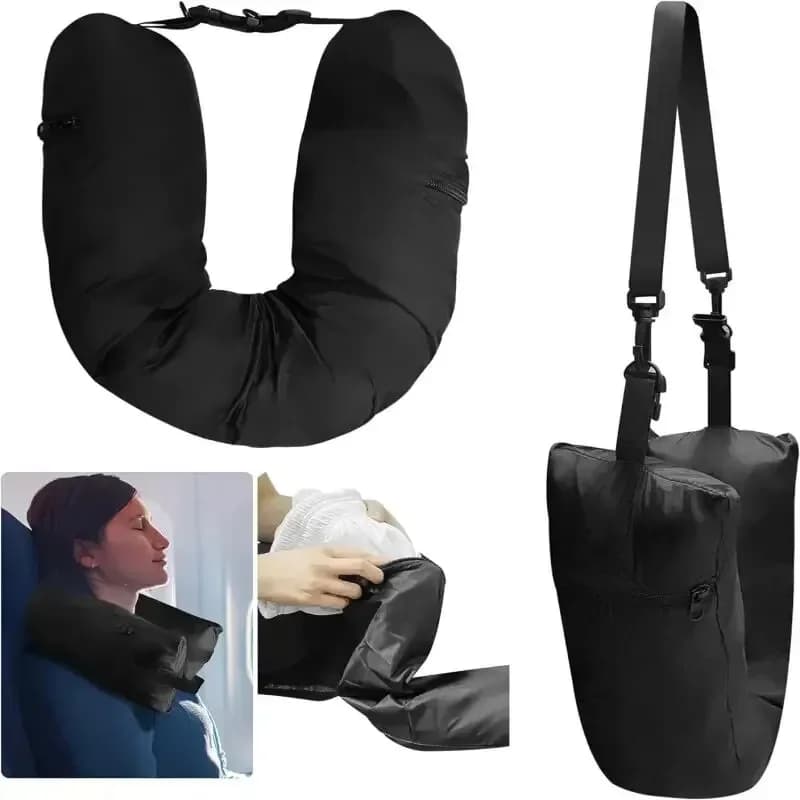 Borsa Organizer da Viaggio Riempibile per Cuscino, Borsa da Viaggio Portatile, Cuscino da Viaggio per Aereo, Cuscino da Viaggio per il Collo Auto-Riempibile