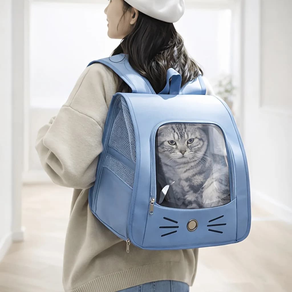 New-style cat carrier backpack; foldable, breathable, and portable; spacious front-opening travel bag for cats.