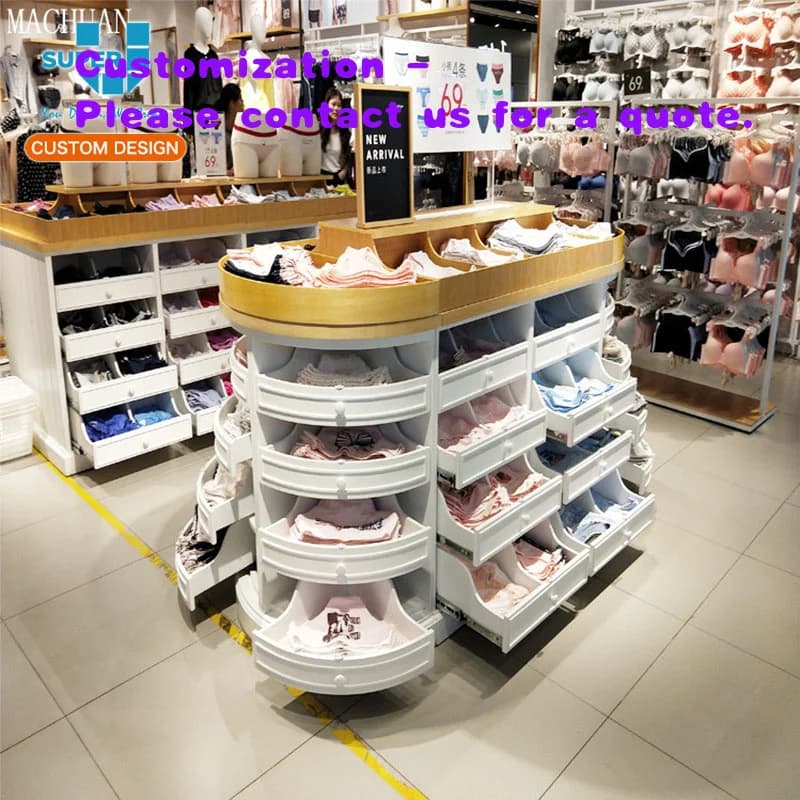 Espositore per reggiseni personalizzato, fornitura professionale da fabbrica, espositore da terra in legno per intimo, vetrina per lingerie alla moda.