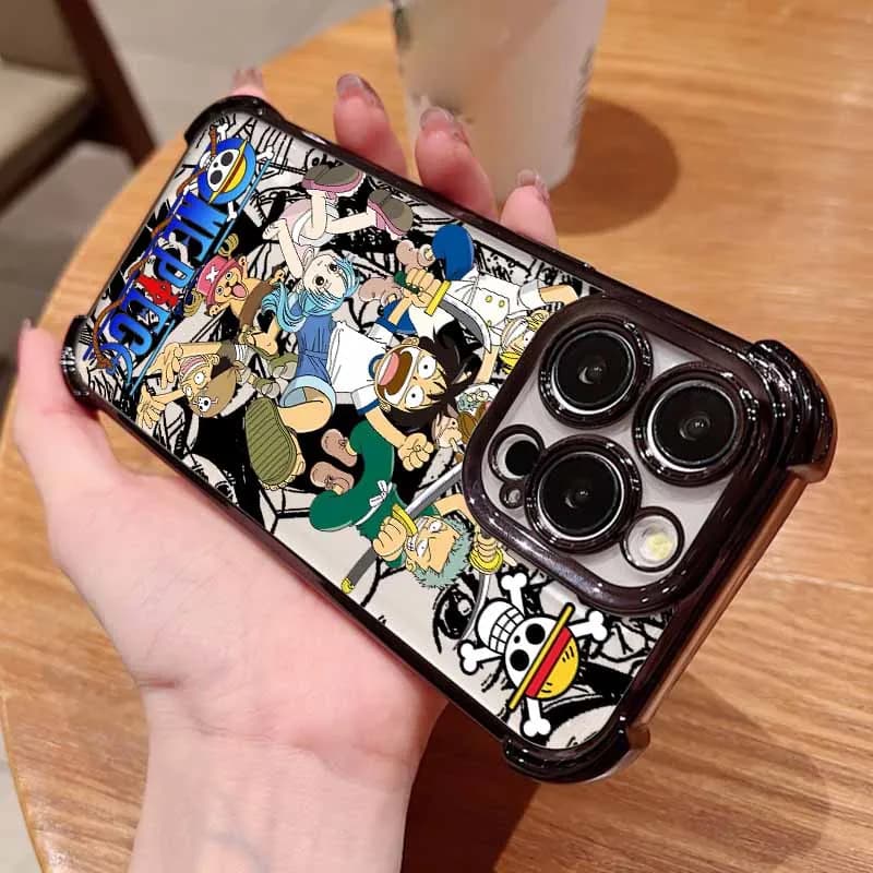 Custodia per telefono placcata Anime One Piece Luffy per iPhone 17 17e 16e 16 15 14 13 12 11 Pro Max X XR XSMax Mini Air Plus Anti-caduta