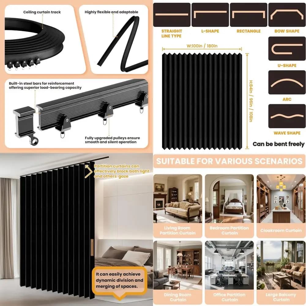 Tenda divisoria pieghevole da soffitto, larghezza 100 x 96 altezza, nera - Installazione semplice (confezione da 1)