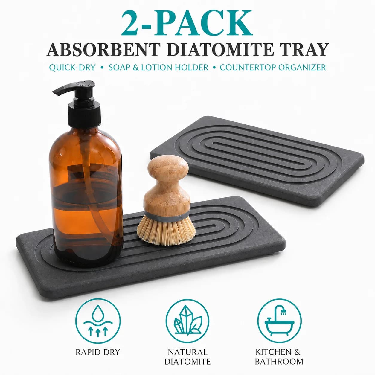 2 Pack Diatomite Tray Fast Drying Stone Sink Organizer For Kitchen Counter Soap Dispenser Bathroom Vanity Sponge Pad