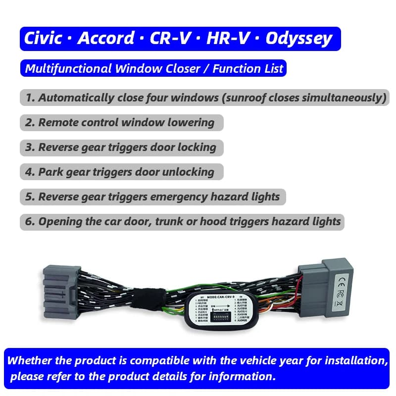 Per auto con guida a sinistra (LHD). Modulo di chiusura automatica dei finestrini per Civic, Accord, Odyssey, CR-V