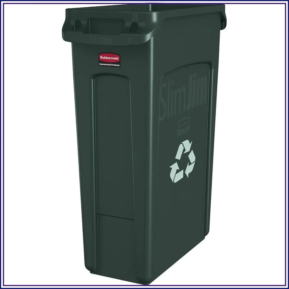 23 Gal Green Recycling Bin with Venting Channels, Slim Jim Style, Heavy Duty Commercial Use