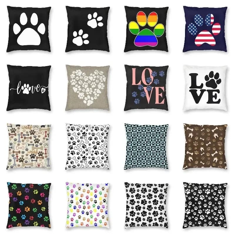 Love Dog Paws and Bones Pattern Print square federa decoration Pet Footprint pillows gift cover cushion for sofa car