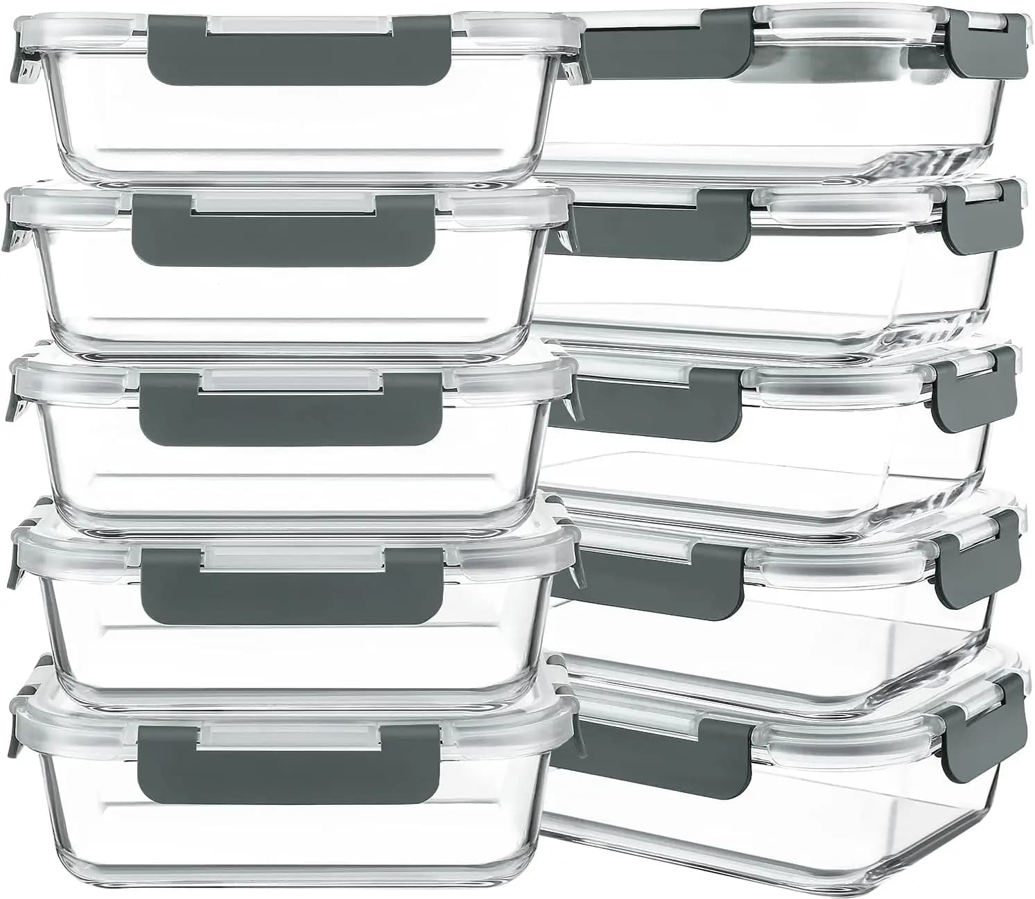 10 Packs 30 oz Glass Meal Prep Containers,Glass Food Storage Containers with Lids,Airtight Lunch Bento Boxes,Microwave,Freezer