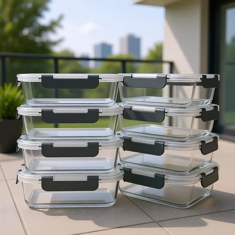 10 Confezioni di Contenitori in Vetro da 30 oz per Preparazione Pasti con Coperchi, Scatole Bento Ermetiche, Adatte a Microonde, Congelatore e Lavastoviglie, Grigio