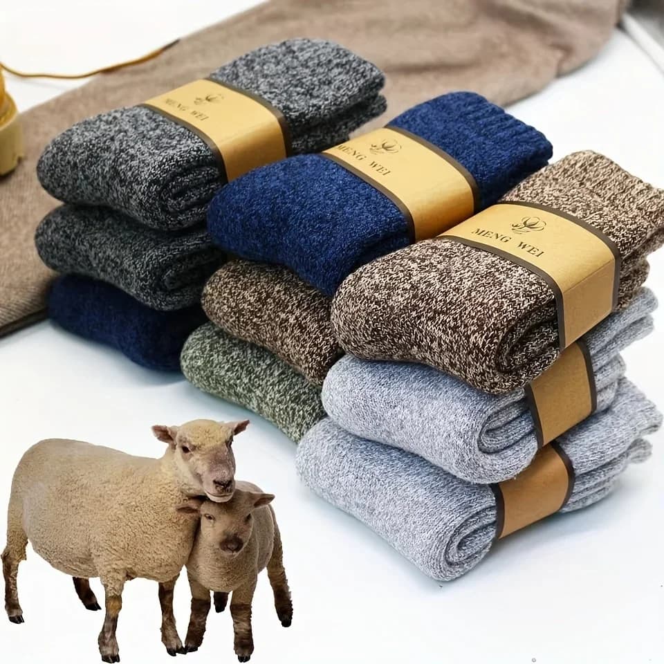 3/5 pairs of warm socks for men, thick socks in half calf, cold socks for snow boots, elastic in solid color