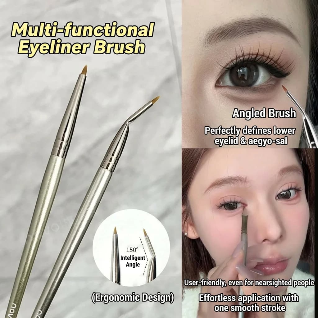 Pennello a bordo dritto, pennelli ergonomici angolati per il trucco degli occhi, set di pennelli morbidi di precisione per occhi per persone con miopia, trucco quotidiano