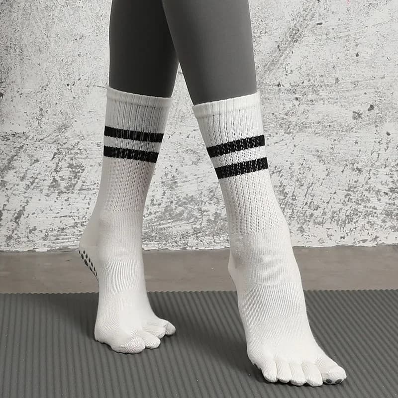 2 paia di calzini yoga, calzini di media lunghezza, pilates fitness indoor in silicone antiscivolo in puro cotone, calzini sportivi da donna all'ingrosso