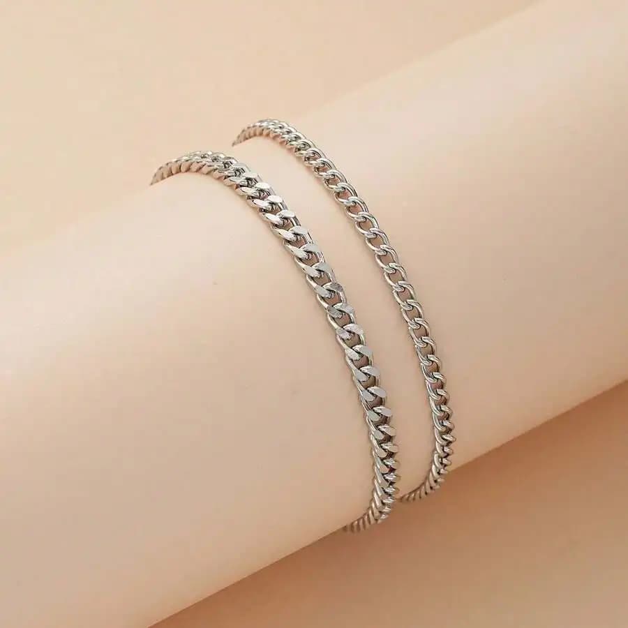 Gioiello unisex con catena cubana a due livelli, bracciale o cavigliera in stile boho con finitura metallica