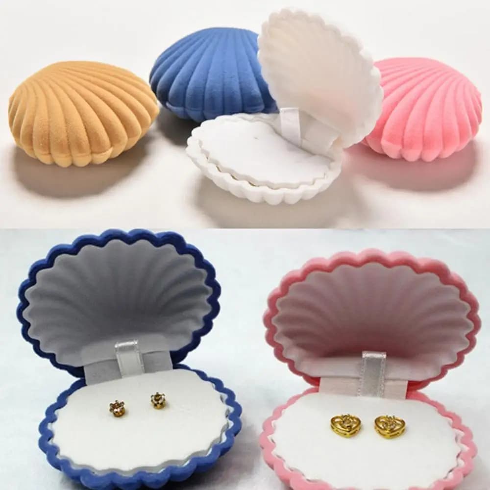 Nuova confezione regalo in velluto con conchiglia carina, anello, ciondolo, orecchini, gioielli, vetrina, confezione per gioielli
