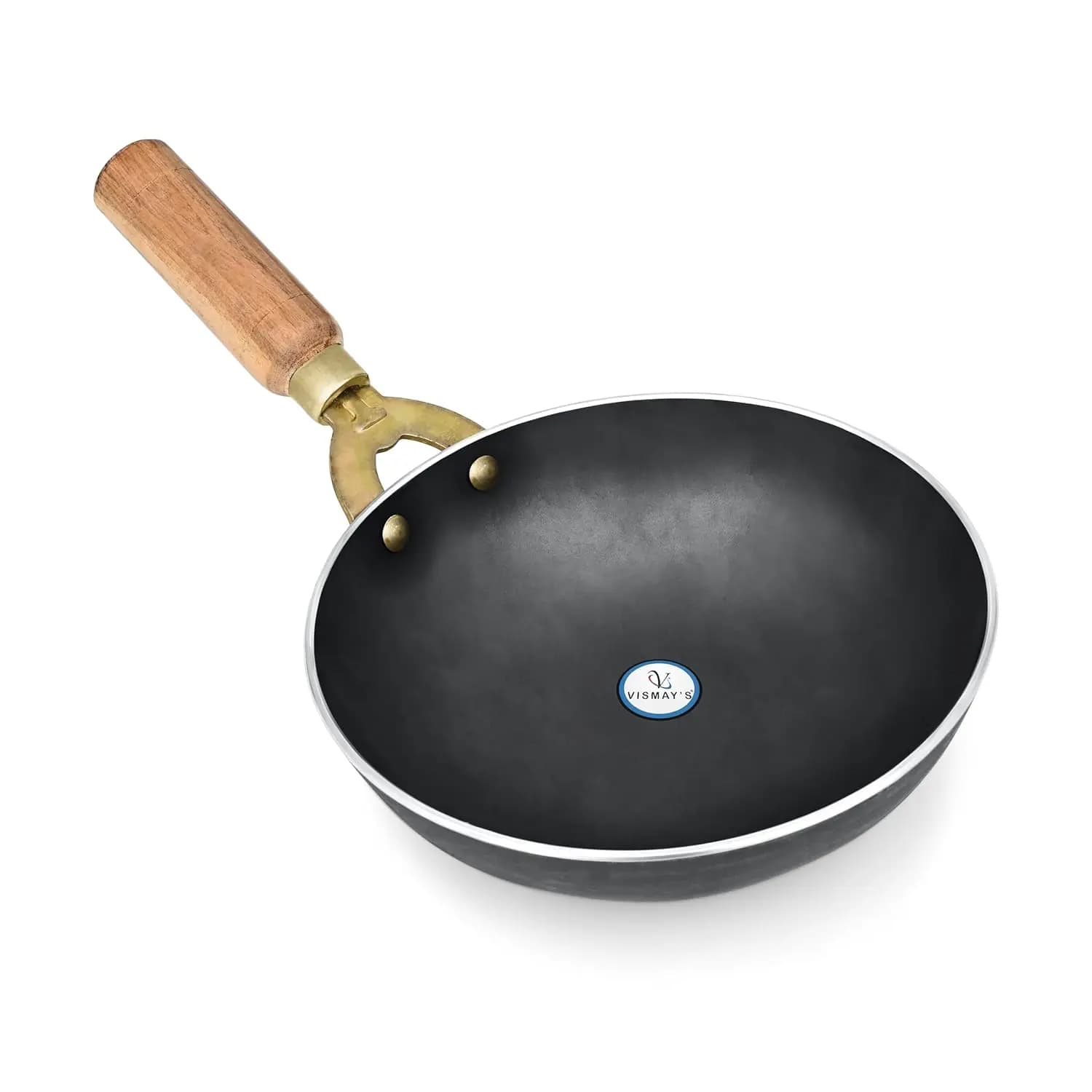 Pure Food Grade Iron Frying Pan with Smooth Edge Technology and Wood Handle for Healthy Non Stick Alternative Cooking