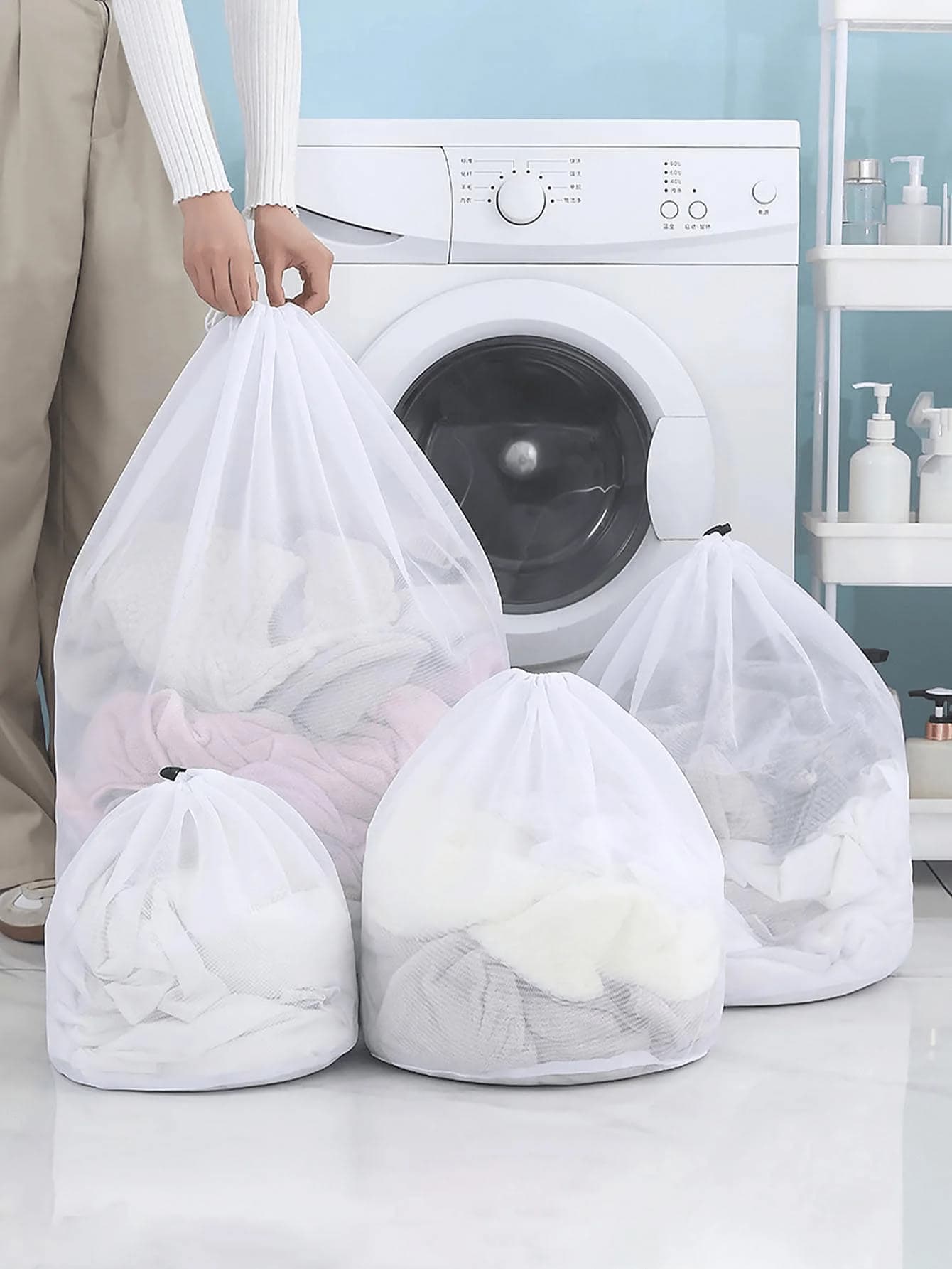 3pcs Set Drawstring Thickened Mesh Laundry Bag For Underwear Bra Wash