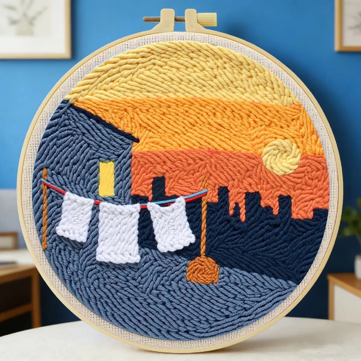 20X20CM/7.87inch Sunset Punch Needle Embroidery Set Kit Stitch Embroidery Knitted Embroidery DIY Handmade Gift Needle Art