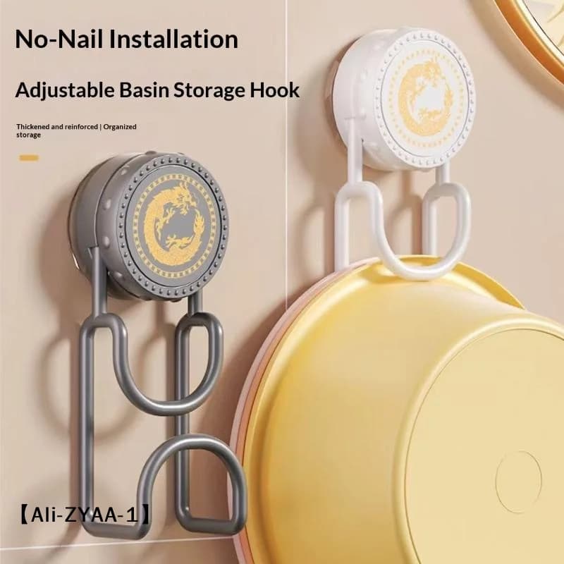 【A】Vacuum Suction Cup Wash Basin Hook No Drill Adjustable Basin Storage Rack Removable Hangers For Bathroom Kitchen Household