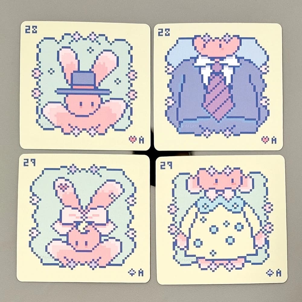 Mazzo di Lenormand rosa Kawaii Pixel Art 7x7 cm - 42 simpatici biglietti oracoli di coniglio per divinazione, mini mazzo quadrato in cartoncino goffrato