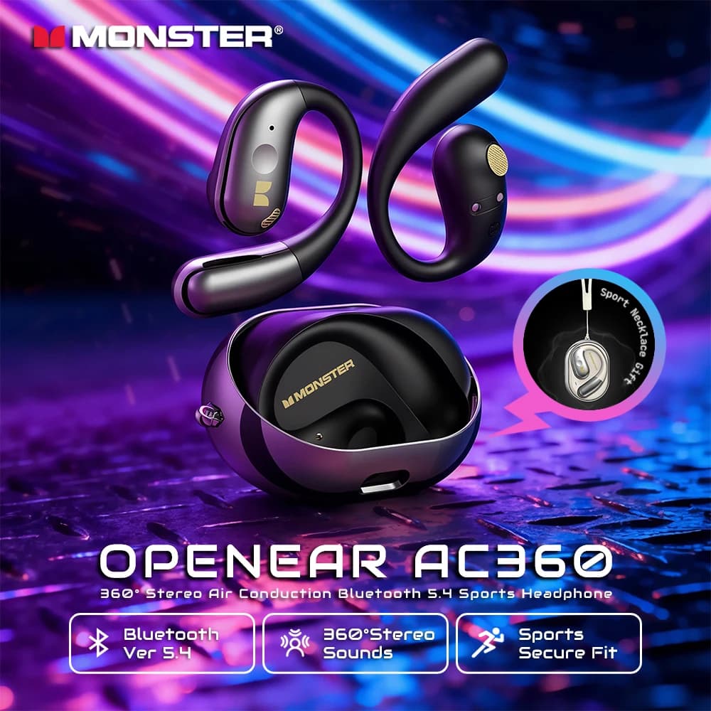 Monster Open Ear AC360 Air Conduction Headphone Bluetooth 5.4 Ture Wireless Earphones 360° Stereo OWS Wireless Sports Headset