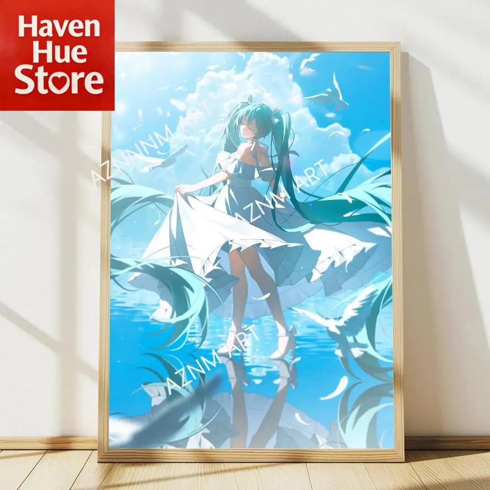 Hatsune Miku Anime Canvas Wall Art - Floral poster for bedroom decorations, gift, living room decorations, painting on frameless canvas