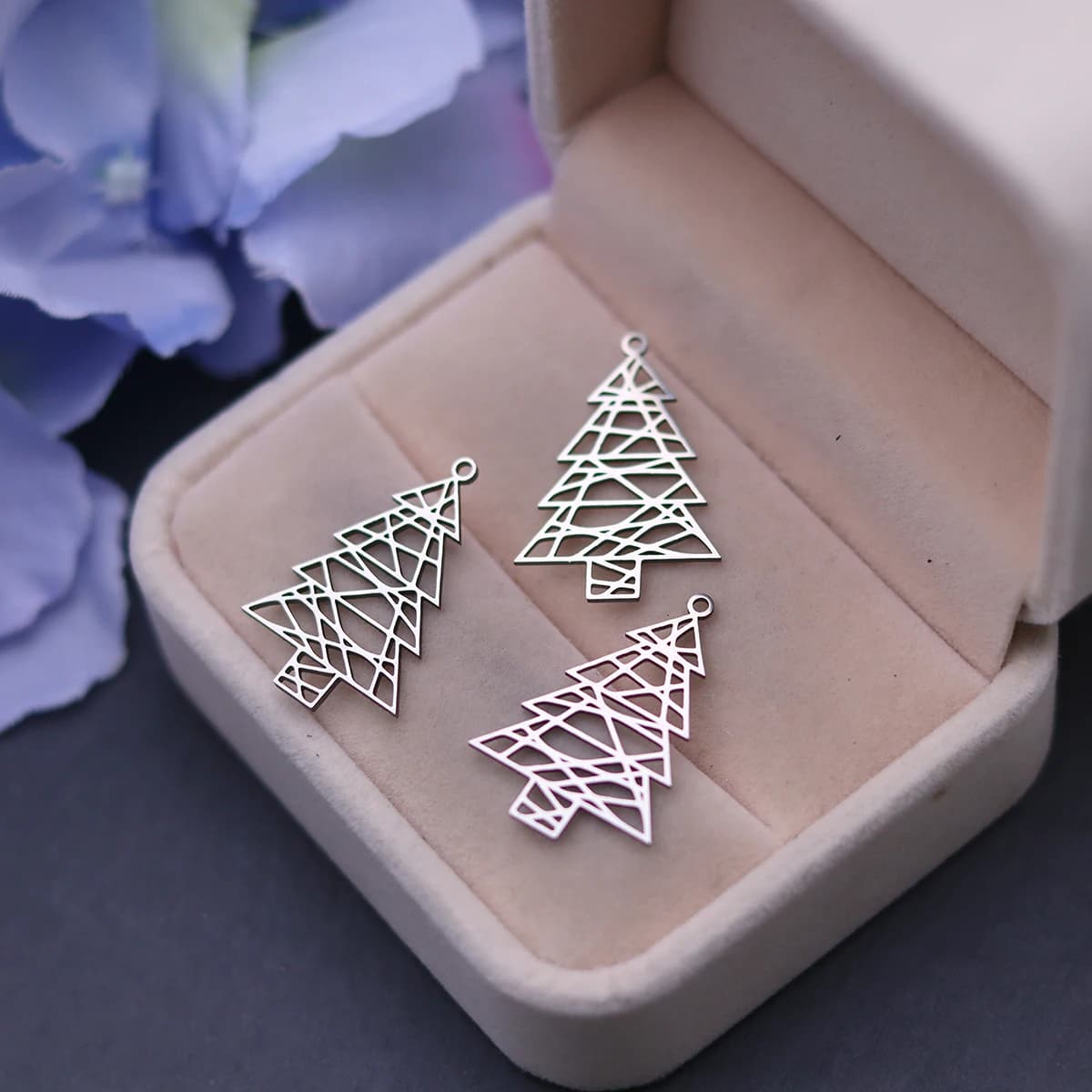 3pcs Geometric Christmas Tree lines Charms Stainless Steel For Jewelry Making Supplies Diy Earrings Bracelet Necklace Accessory