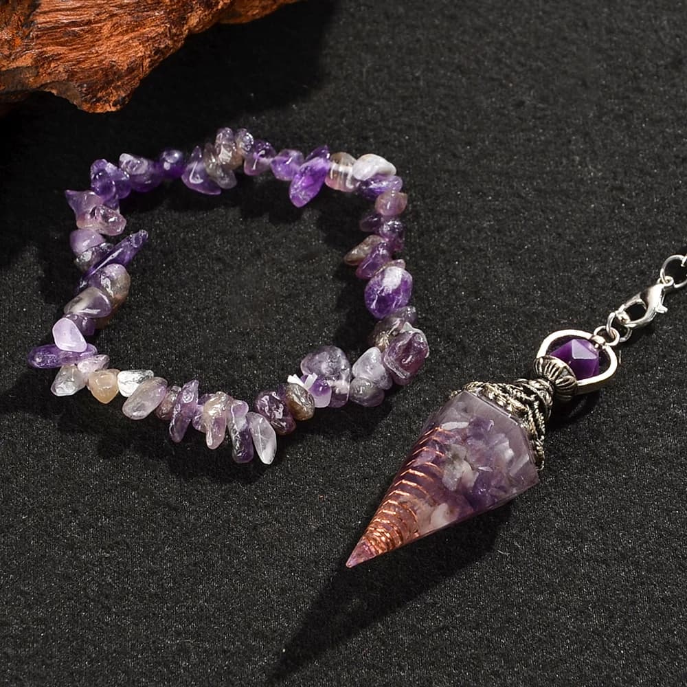 Set da meditazione con pendolo spirituale + braccialetto in pietra da 2 pezzi, utilizzato per terapia, chakra, meditazione dell'equilibrio, agopuntura, divinazione
