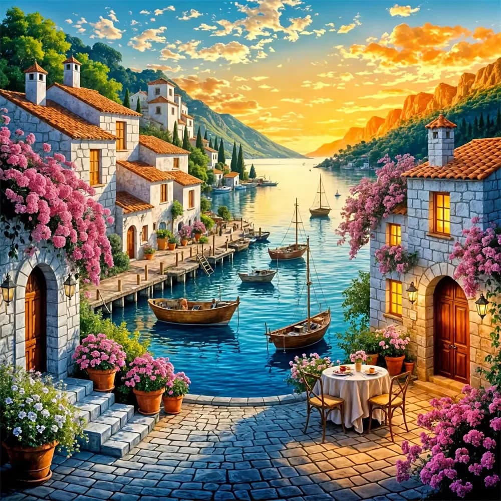 Boat Seaside Landscape Diamond Painting Kits Full Square&Round Mosaic Handmade Art Home Decoration DIY New Arrivals