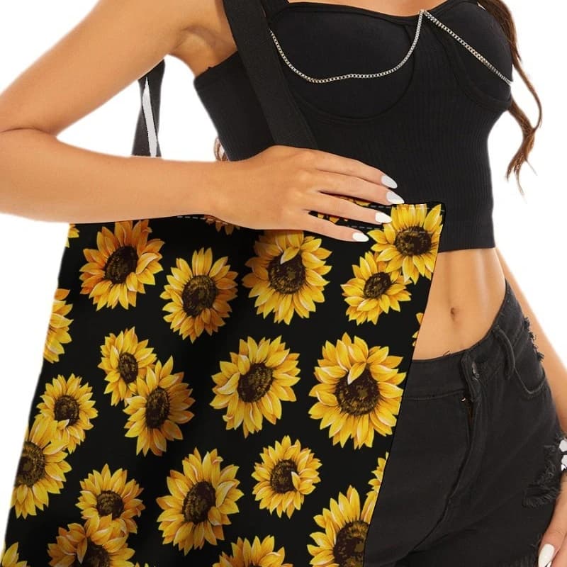 Fashion Sunflower Pattern Tote Bag with Reinforced Handbag, Lightweight Canvas Shoulder Bag for Women Casual Outings Errands