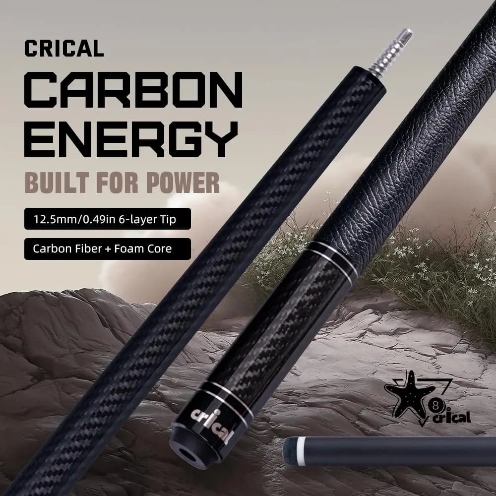 CRICAL Carbon Fiber Pool Cue with Stick Low Deflection Shaft - 58 Inch Billiard Cue Stick with 12.5mm Tip, 3/8x8 Joint