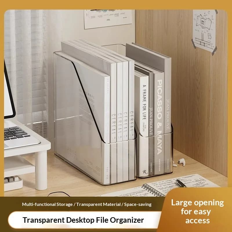 Organizzatore trasparente per documenti da scrivania, libreria, supporto per libri, porta libri da tavolo, porta libri in acrilico per l'organizzazione