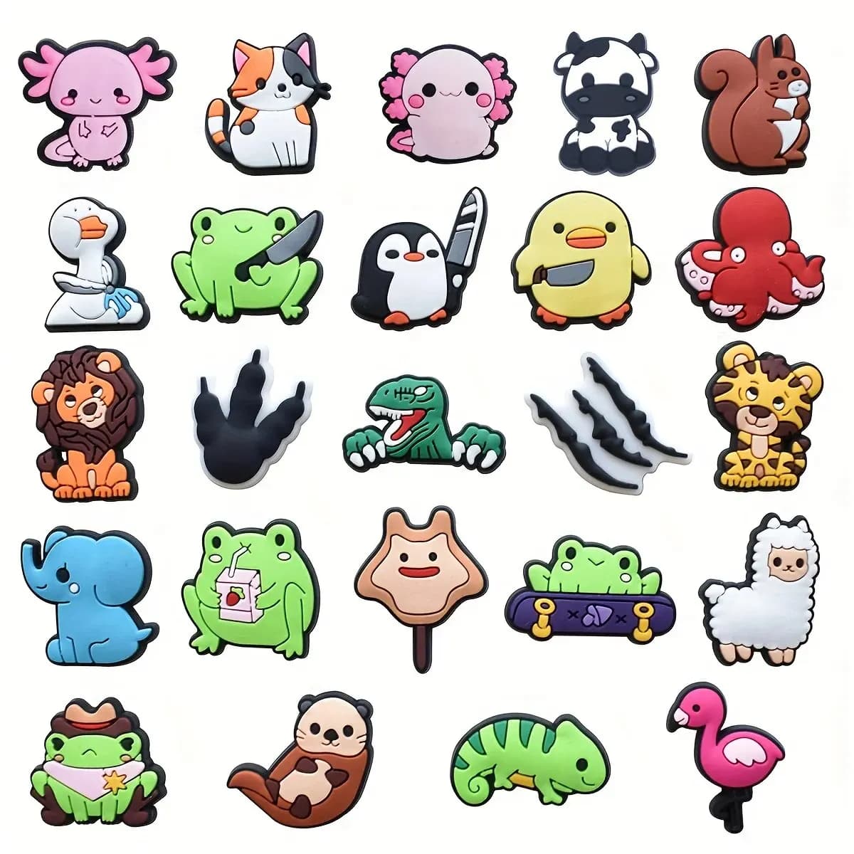 24pcs Cartoon Animal Shoe Charms Bubble Slides Sandals, PVC Shoe Decoration Accessories for Christmas/Thanks/ Ha