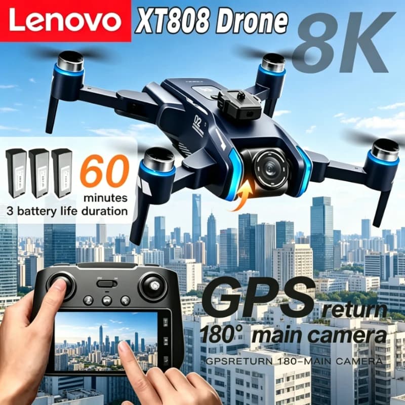 Drone Lenovo T808max GPS con Motore Brushless, Doppia Fotocamera HD Professionale, WIFI 5G FPV, Quadricottero RC Pieghevole, Nuovo