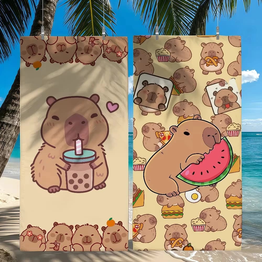 Cute Capybara Animal Beach Towel, Quick Drying Soft Microfiber for Swimming Pool Camping Yoga Gym Travel Gift