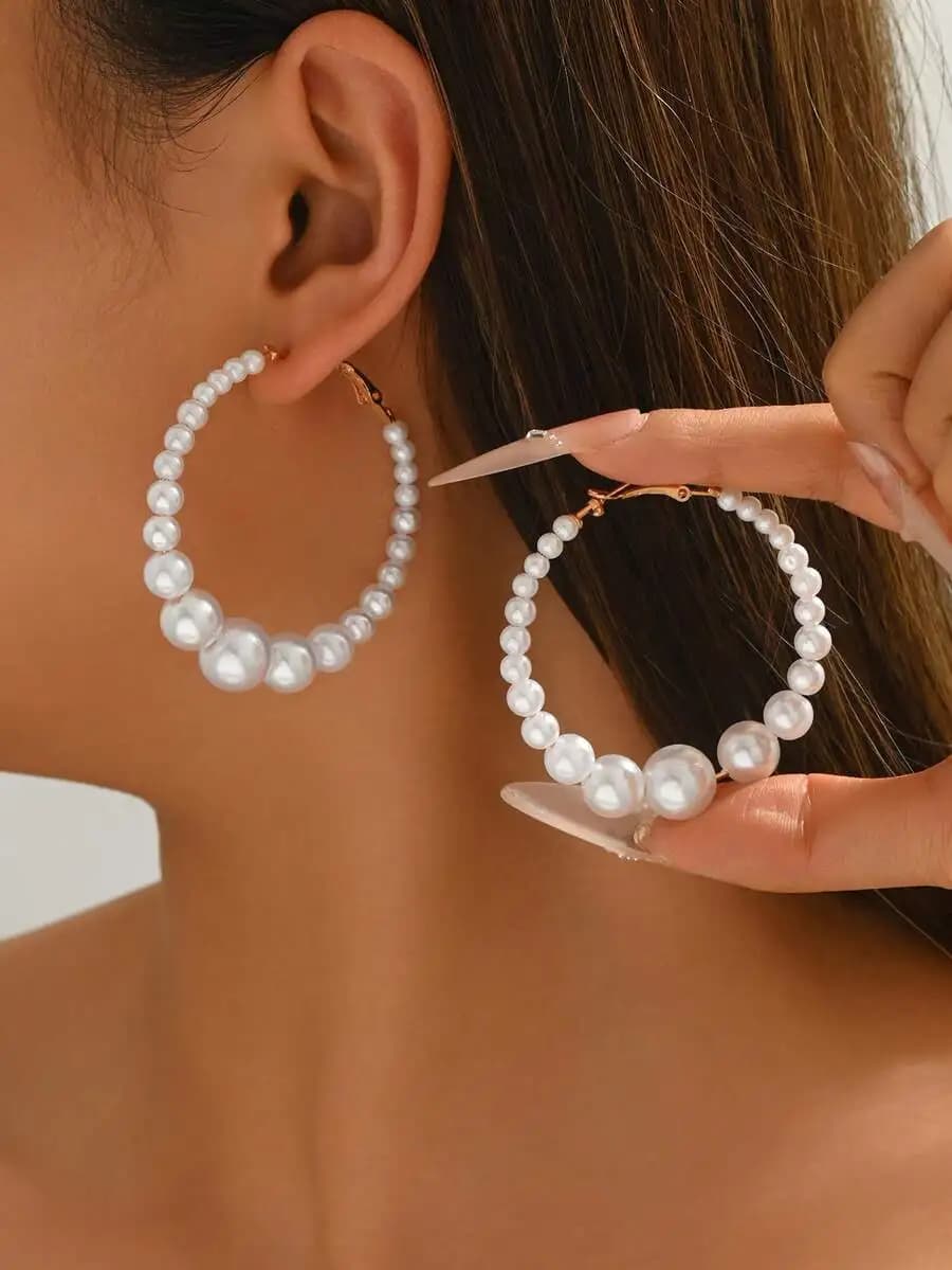 Pearl Hoop Earrings For Women Minimalist Fashion Jewelry