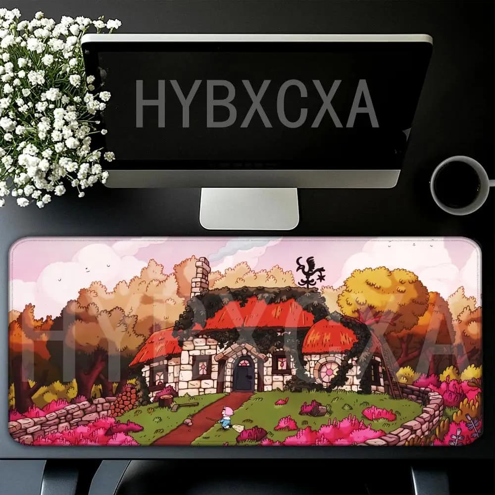 Tappetino per mouse HYBXAXC Cozy Cartoon Cottage Print, tappetino da scrivania antiscivolo, base resistente per ufficio e gaming