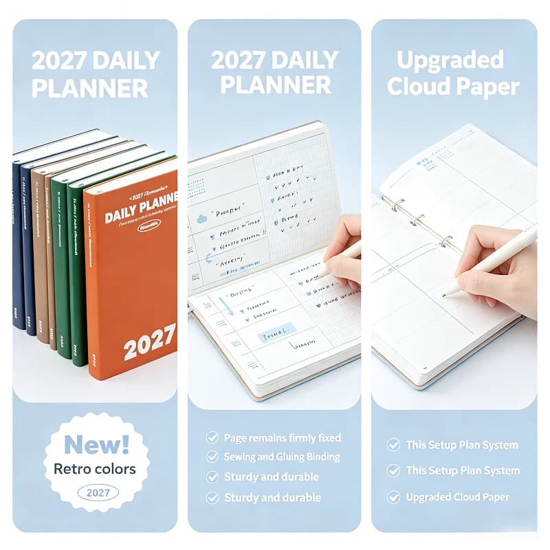 Planwith 2027 Planner Notebook Flip Up & Weekly Agenda Handbook,Pocket Planner with Stickers School Office Diary Efficiency Book