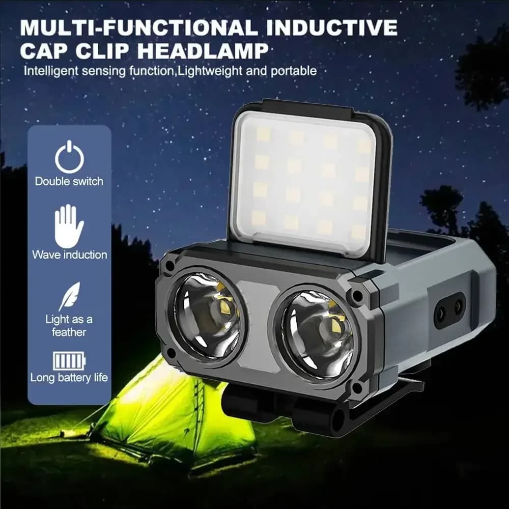 LED Sensing Headlamp Type-C Rechargeable Cap Slip Lamp Warning Head Light for Night Safety Riding Outdoor MTB Bike Headlight