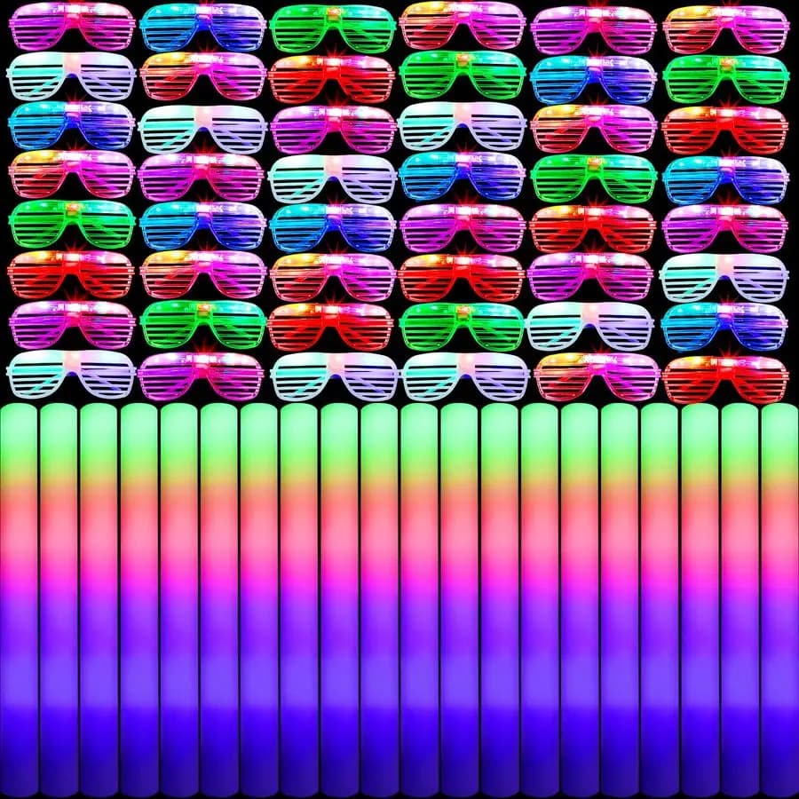 72 Pezzi Bastoncini in Schiuma Luminosi, Occhiali che si Illuminano al Buio, Bastoncini in Schiuma LED, Occhiali Luminosi, Accessori Luminosi
