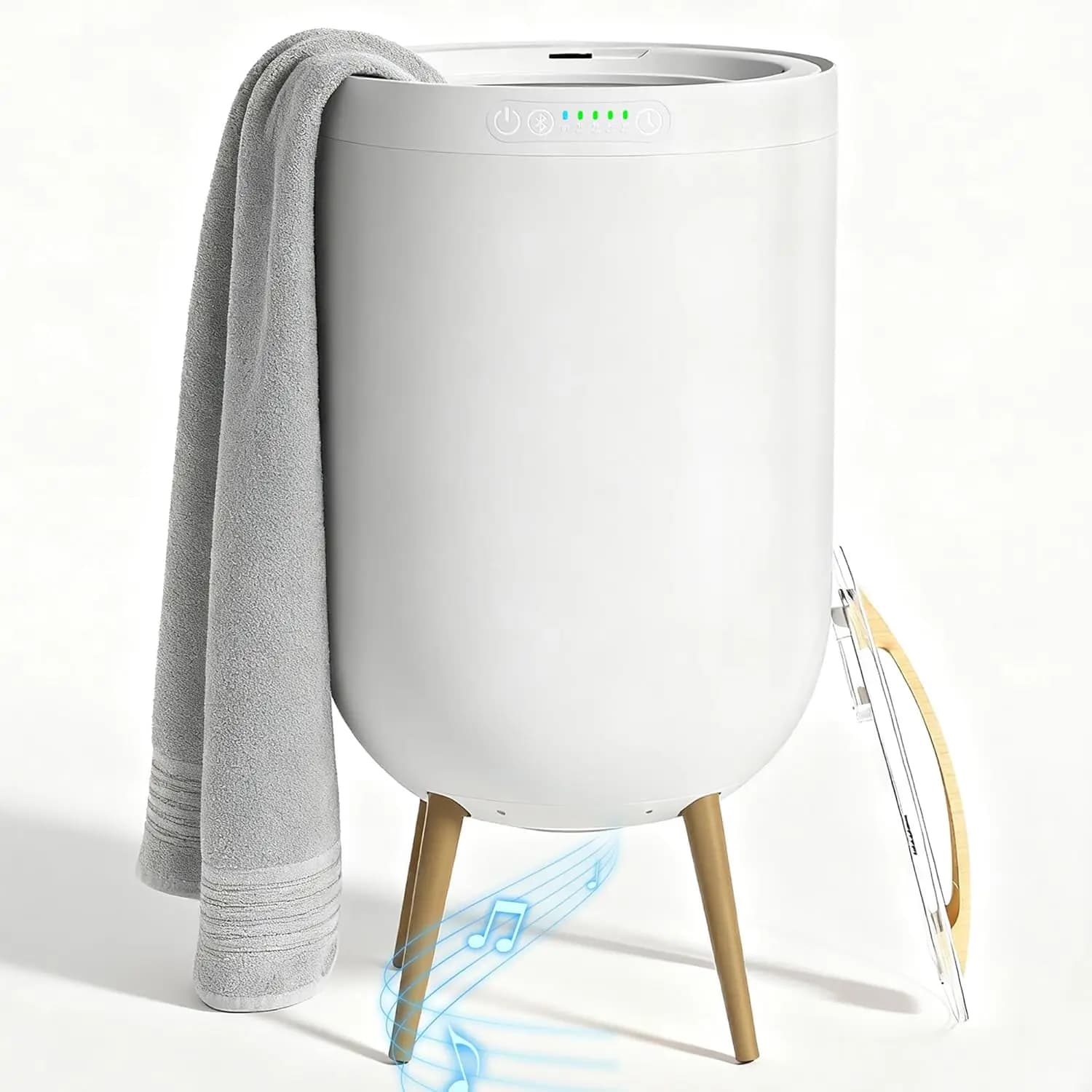 Scaldasalviette Grande da 23L con Supporto, Luce Ambientale e Spegnimento Automatico - Contiene 3 Asciugamani, Accappatoi, Coperte - Bianco