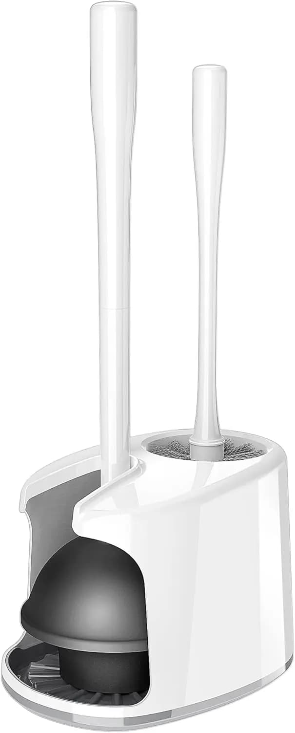 Set di sturalavandini e spazzola per WC resistente con supporto per la pulizia del bagno, bianco, 1 set