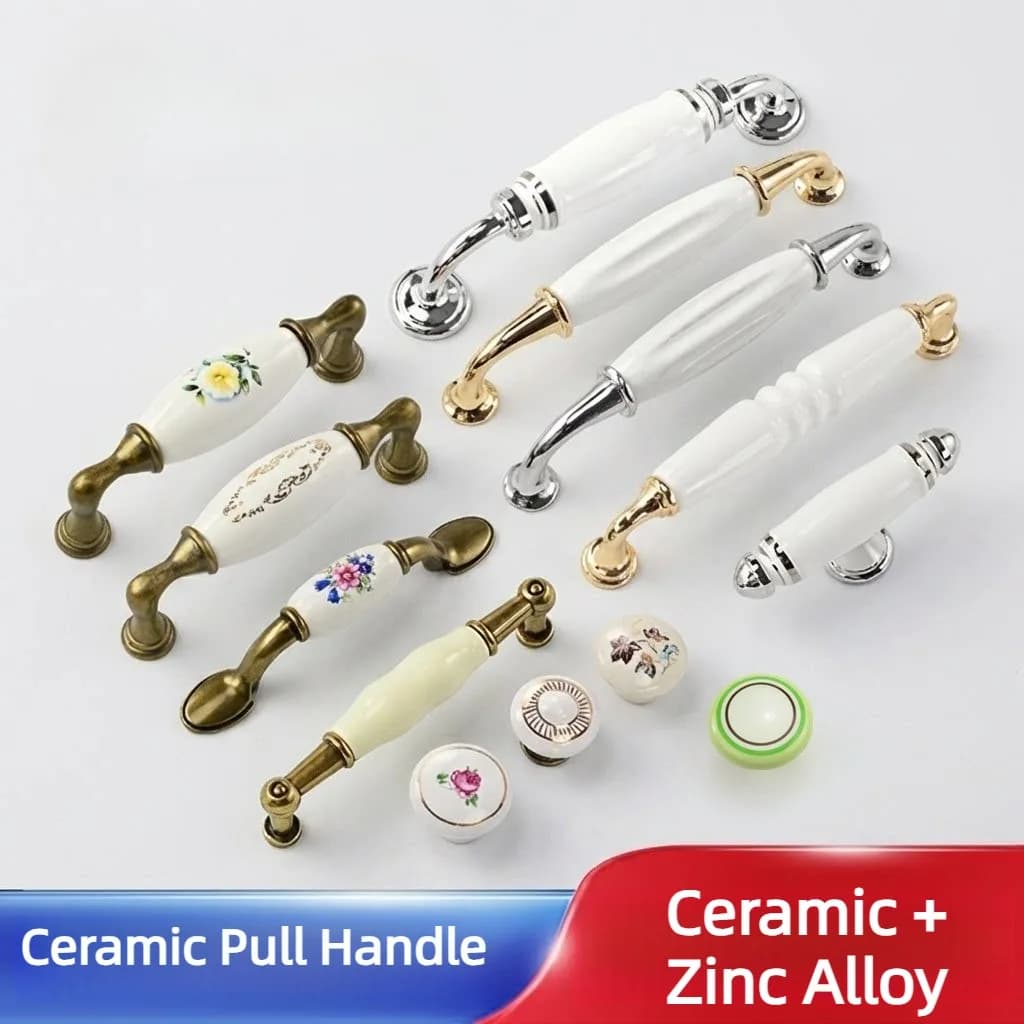 Maniglia per mobile in ceramica stile pastorale europeo, in lega di zinco, a foro singolo, stile minimalista, per cucina, armadio, camera da letto, ferramenta per mobili