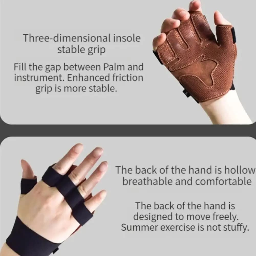 1 pair of bovine leather weight lifting gloves, four-finger breathable ventilated gym strap, tile, pull-up, fitness training gloves