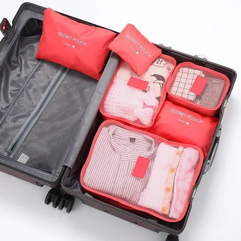 6 pieces/set pink/blue/grey travel bag waterproof large capacity for luggage clothing underwear bag with zipper