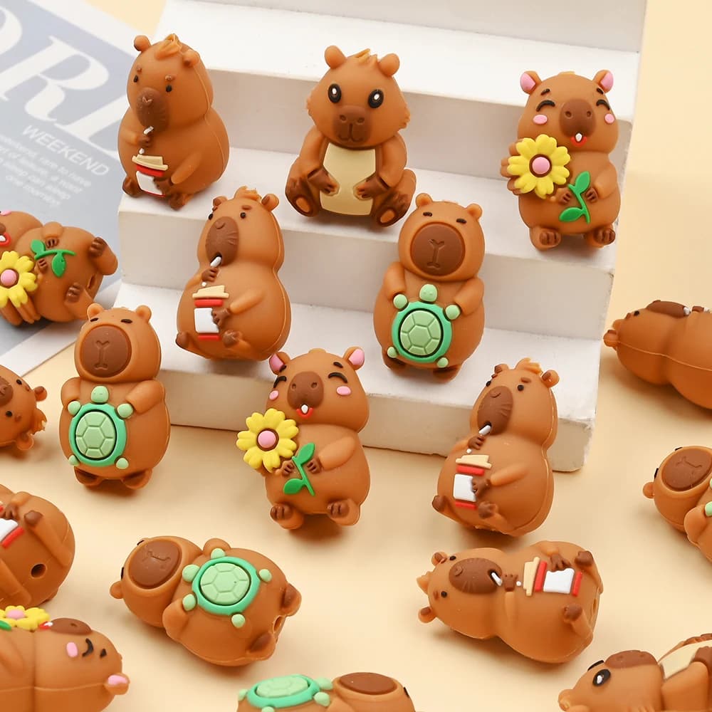 8 pezzi Kapibala perline in silicone per uso alimentare senza BPA per fai da te braccialetto massaggiagengive per bambini accessori per catena ciuccio perline di messa a fuoco