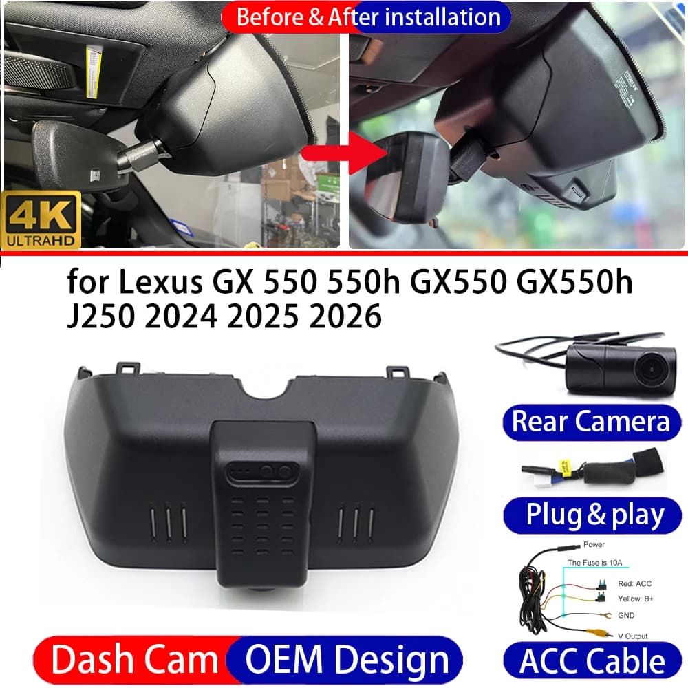 Dash Cam for Lexus GX 550 550h GX550 GX550h J250 2024-2026 Front＆Rear 4K DVR Dashboard Camera Video Drive Recorder Parking Mode