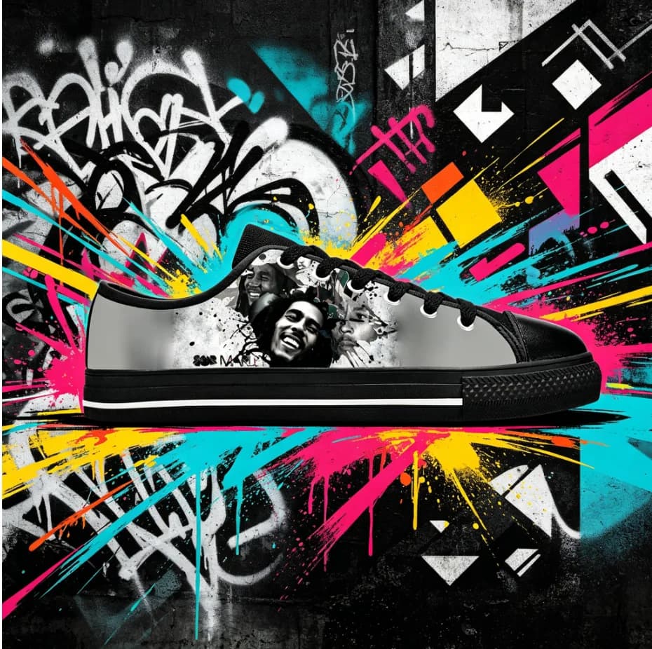 Sneakers Vintage Bob Marley con Grafica del Leggendario Cantante Reggae, Suola Morbida Antiscivolo, Scarpe Unisex per Uso Quotidiano