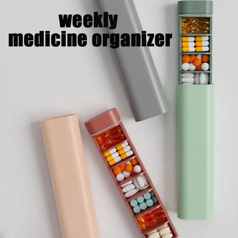 New portable weekly organizer for 7 compartment pills, travel medicine case for medicines, vitamins, fish oils or supplements